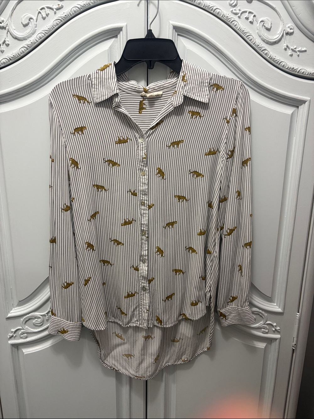 Tiger Striped Button-Up Shirt with Gold Animal Print- small